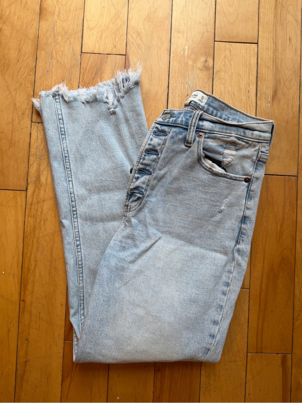 Abercrombie & Fitch Light Wash ultra high-rise ankle straight Jeans with Raw Hem